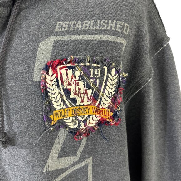 Disney World Size L Hoodie Full Zip Mickey Mouse Gray Red Plaid Preppy Fleece - Picture 3 of 10